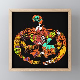 Halloween Monsters Doodles in a Pumpkin! Framed Mini Art Print