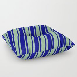 [ Thumbnail: Dark Sea Green & Blue Colored Striped/Lined Pattern Floor Pillow ]