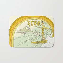 follow the dolphins you will feel free // retro surf art by surfy birdy Bath Mat