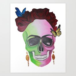 Day of the Dead, Sugar Skull with Butterflies Painting Art Print