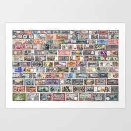 Vintage banknotes from all over the world collage Art Print
