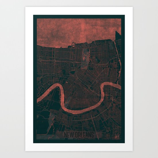 New Orleans Map Red Art Print