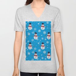 Vector Seamless Pattern with Snowman, Snow. Winter Simple, Stylish Scandinavian Repeat Texture 01 V Neck T Shirt