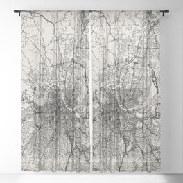 Nashville, Tennessee - City Map - USA - Black and White Sheer Curtain