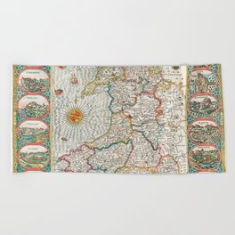 Vintage map of Wales Beach Towel