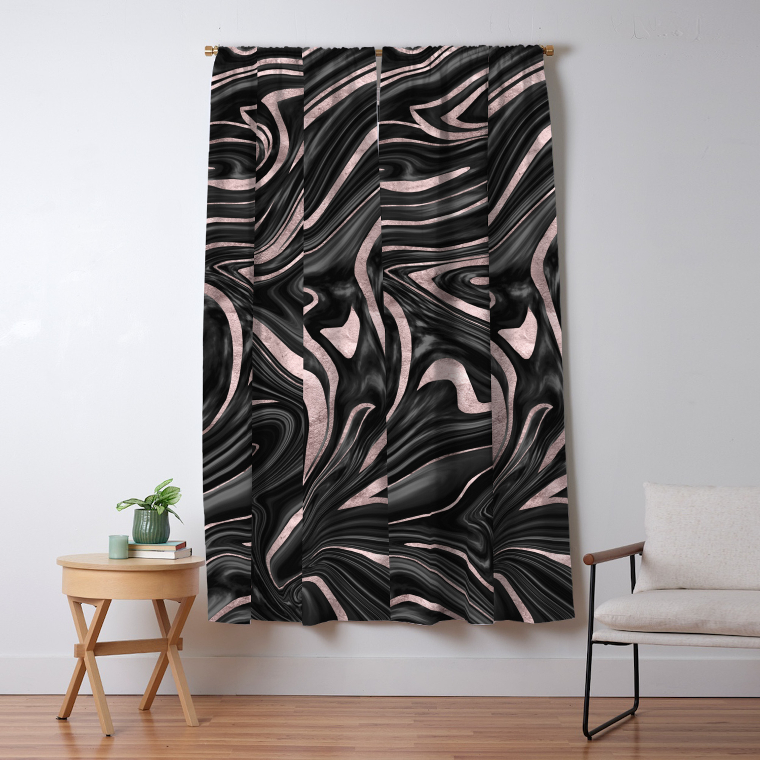Black Gray White Rose Gold Marble 1 Decor Art Society6 Blackout Curtain By Anitabellajantz Society6