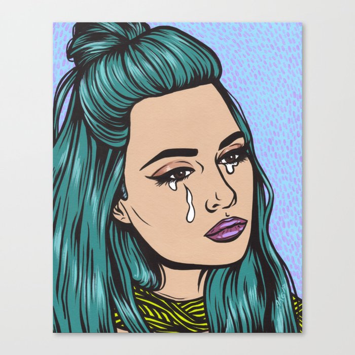 Teal Crying Comic Girl Canvas Print