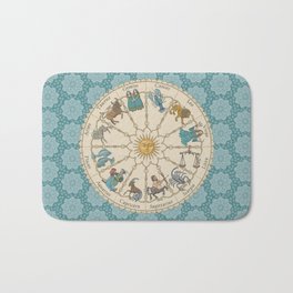 Vintage Astrology Zodiac Wheel on Teal Bath Mat
