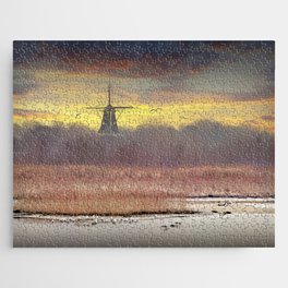 De Zwaan Dutch Windmill Landscape in an Early Morning Sunrise on Windmill Island in Holland Michigan Jigsaw Puzzle