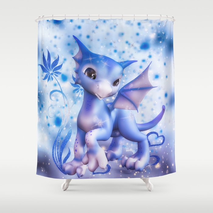 Cuddle me Dragon in blue Shower Curtain