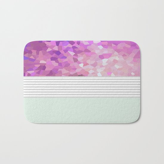 Pink Dreams on grey stripes Bath Mat