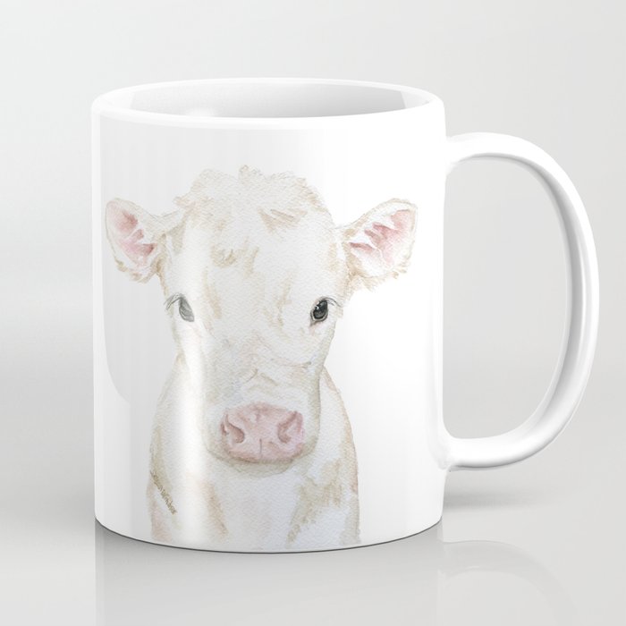 Baby White Cow Calf Watercolor Farm Animal Coffee Mug