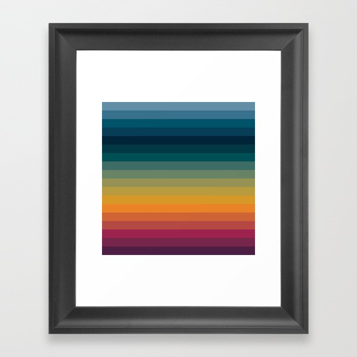 Colorful Abstract Vintage 70s Style Retro Rainbow Summer Stripes Framed Art Print