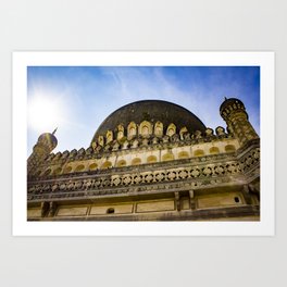 Looking up at One of the Mosques with the Sun Shining on It and Giving It a Golden Color at the Qutb Shahi Tombs in Hyderabad, India Art Print | Architecture, Art, Photo, Indian, Asian, Tropical, Hyderabad, Exotic, Mosque, Culture 