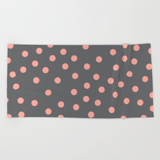 Simply Dots Salmon Pink on Storm Gray Beach Towel