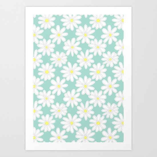 Bright Happy Daisies on Mint Art Print