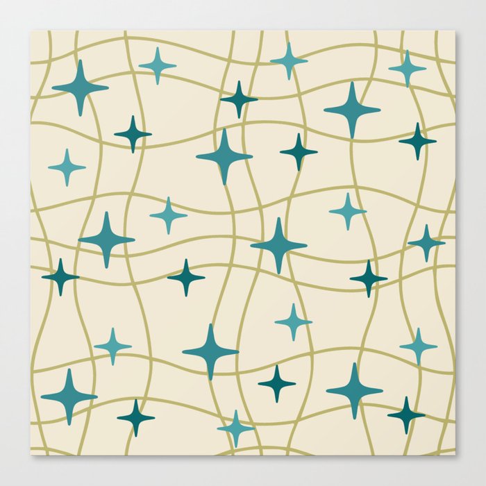 Mid Century Modern Cosmic Star Pattern 693 Cream Turquoise Olive Leinwanddruck Mid Century Modern Cosmic Star Pattern 693 Cream Turquoise Olive Leinwanddruck