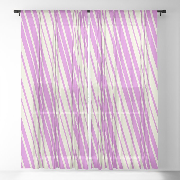 Orchid & Beige Colored Lined/Striped Pattern Sheer Curtain