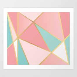 Rose Gold / Blue Triangles Art Print
