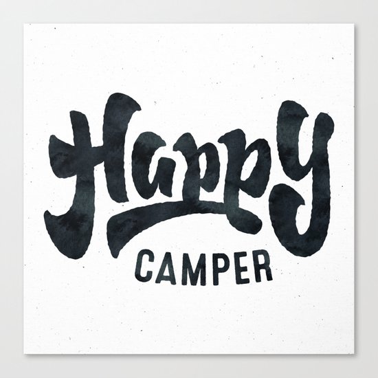 HAPPY CAMPER Black and White Retro Canvas Print