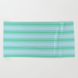 [ Thumbnail: Light Blue & Aquamarine Colored Lines/Stripes Pattern Beach Towel ]