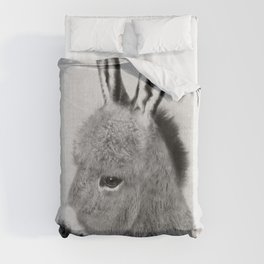Donkey - Black & White Duvet Cover | Portrait, Cute, Collage, Farm, Kids, Nature, Minimalist, Modern, Wildlife, Animal 