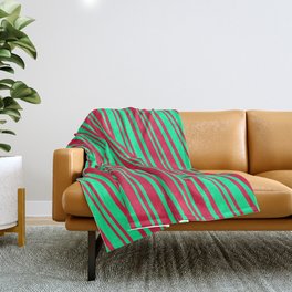 [ Thumbnail: Crimson and Green Colored Lines/Stripes Pattern Throw Blanket ]