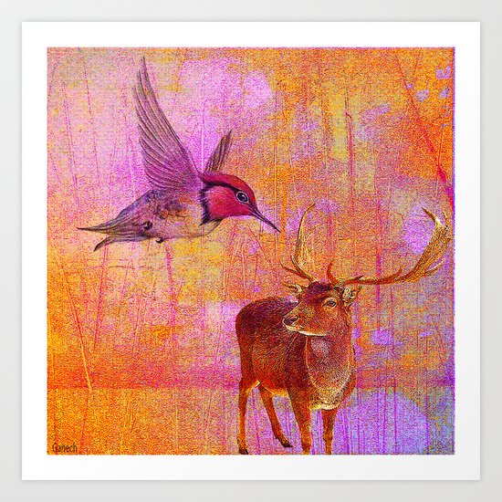 The loves platonic of the hummingbird and the deer Art Print