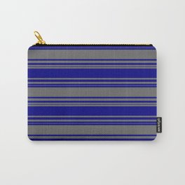 [ Thumbnail: Blue and Dim Grey Colored Stripes Pattern Carry-All Pouch ]