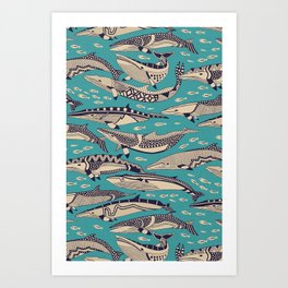 minke whales blue Art Print