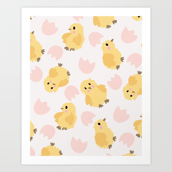 Little cute chicks - yellow, pink and off white  Art Print