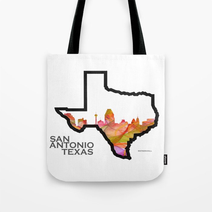 Texas State Map with San Antonio Skyline Tote Bag
