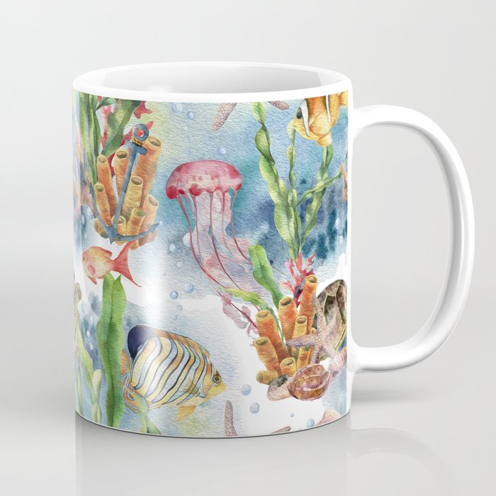 A Colorful Sea Life Pattern Coffee Mug