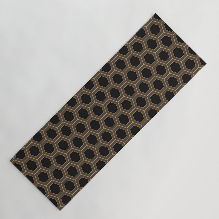 Black, Grey, and Orange Honeycomb Minimalist Pattern Yoga Mat