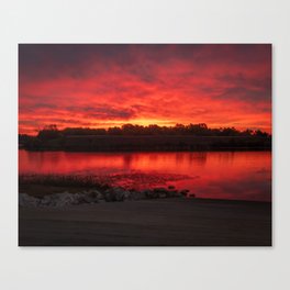 Lake Bentonville Red Sky Reflections Canvas Print
