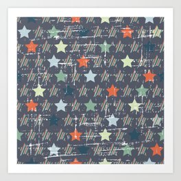 Vintage Christmas Stars on Dark Gray Art Print | Ornament, Graphicdesign, Police, Retro, Vintage, Holiday, Seamless, Colorful, Hanukkah, New Year 