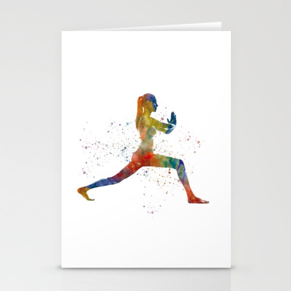 woman practices yoga in watercolor Stationery Cards