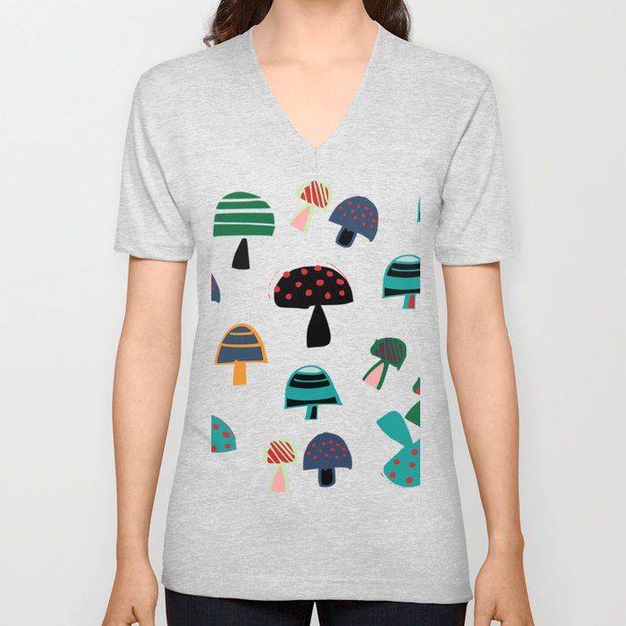 Cute Mushroom Brown V Neck T Shirt