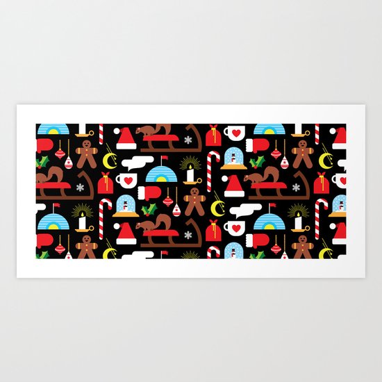 Gingerbread & Snow Globes Art Print