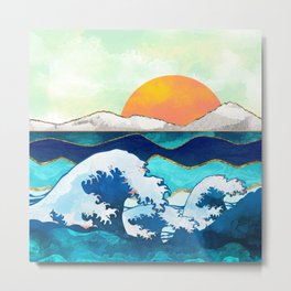 Stormy Waters Metal Print | Nature, Ocean, Oceanscape, Water, Watercolor, Hills, Waves, Mountians, Sea, Landscape 