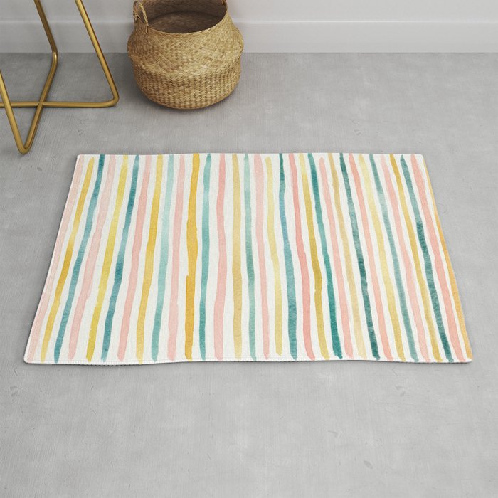 Pink, Teal, and Gold Stripes Rug