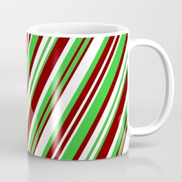[ Thumbnail: Maroon, White, and Lime Green Colored Striped/Lined Pattern Coffee Mug ]