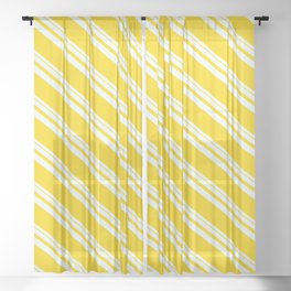 [ Thumbnail: Mint Cream & Yellow Colored Striped Pattern Sheer Curtain ]