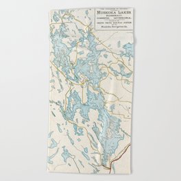 Vintage Muskoka Lakes Map Beach Towel