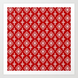 Red and White Native American Tribal Pattern Art Print