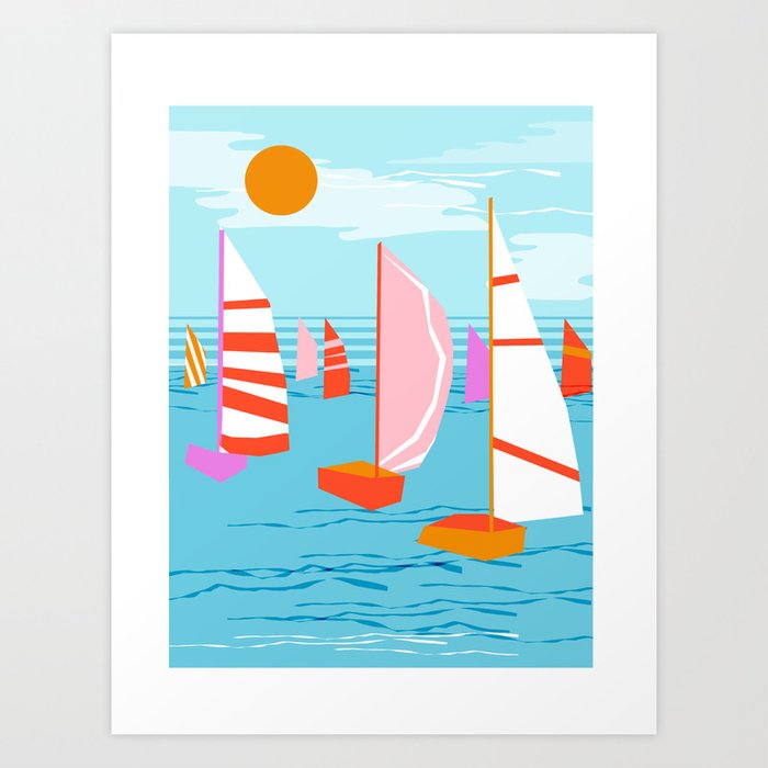 Quepasa - memphis throwback retro minimal modern neon boating yacht club sailing summer sport Art Print