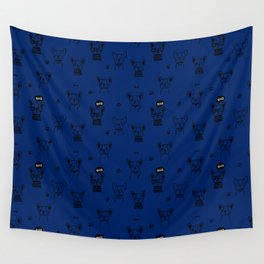 Blue and Black Hand Drawn Dog Puppy Pattern Wall Tapestry