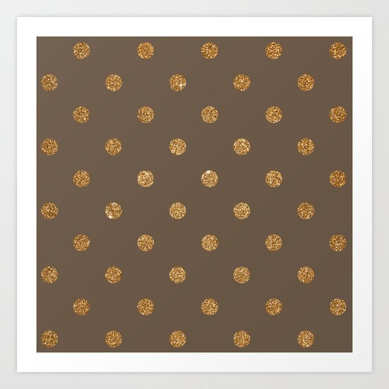 Brown Gold Glitter Dots Art Print