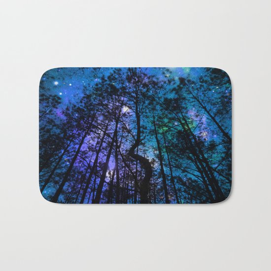 Black Trees Teal Purple Space Bath Mat