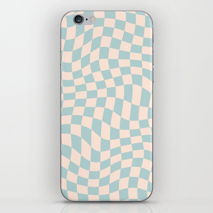 Retro Danish Pastel Light Blue Warped Checkerboard iPhone Skin